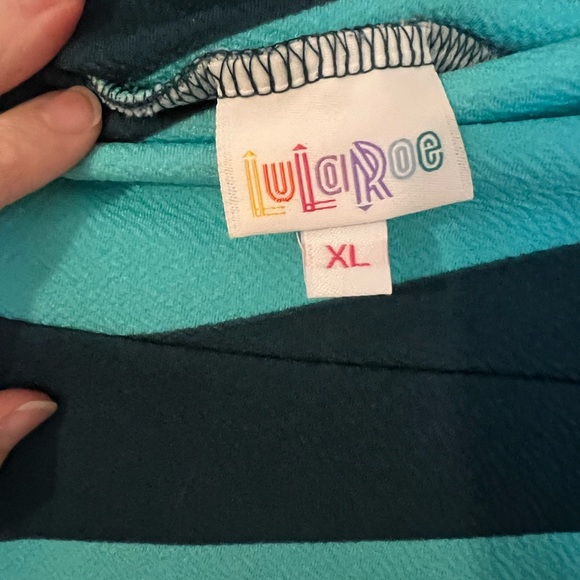 LuLaRoe Cassie Teal and Dark Teal Striped Knit Skirt - Picture 3 of 6